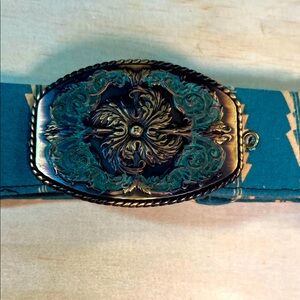 Elegant Teal and Gold Belt Buckle with home made belt